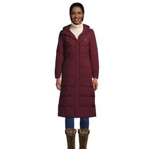 NWT Lands End Womens Burgundy Down Stretch Maxi Coat LARGE PETITE